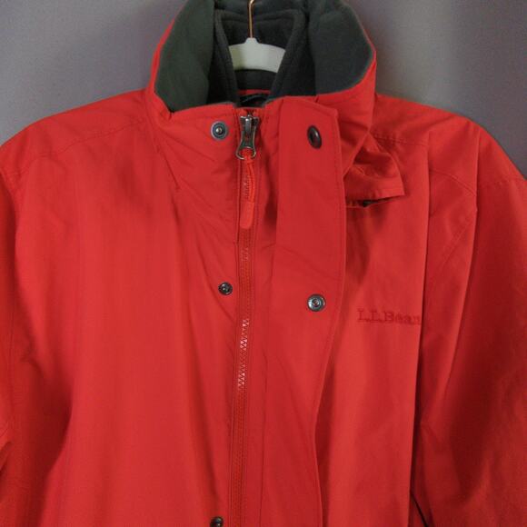 LL Bean Jacket Mens M Red 3 in 1 Zip Out Gray Fleece Hidden Hood All Weather - Picture 6 of 13
